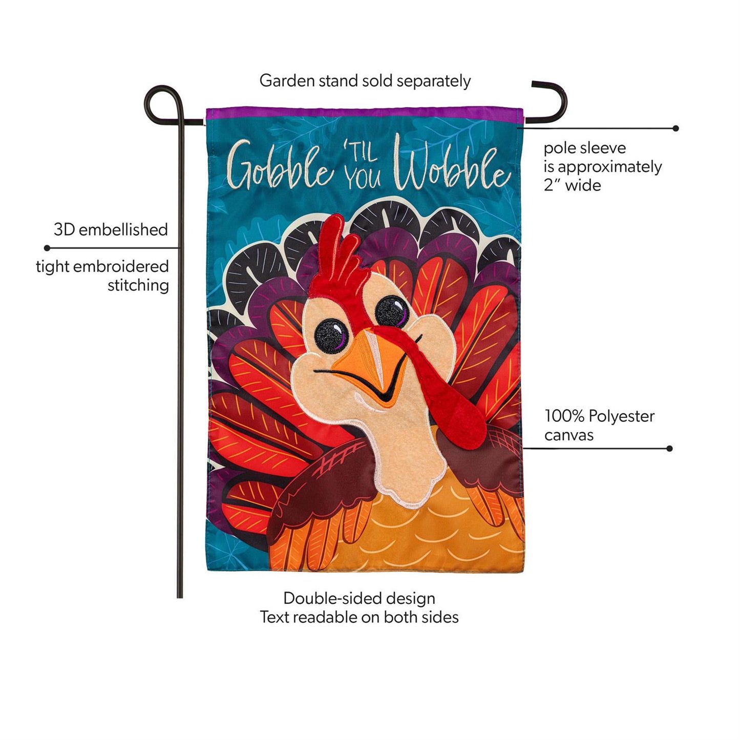 Gobble Til You Wobble Applique Flag, Garden