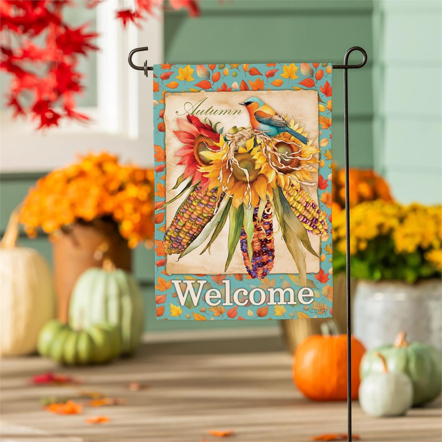 Jeweled Fall Maize Burlap Flag, Garden