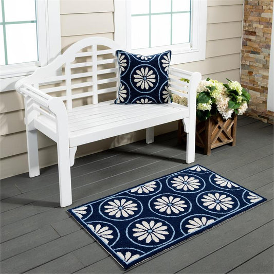 Blue Coastal Indoor/Outdoor Hooked Pillow 18"x18"