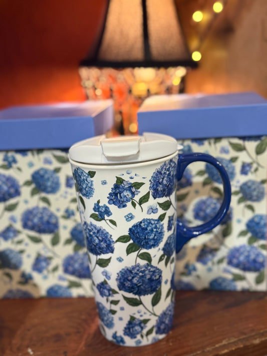 VivaStyle Ceramic Perfect Cup, Hydrangeas, 17oz, Gift Box