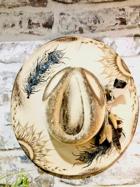 Felt Hat with Feathers & Wheat