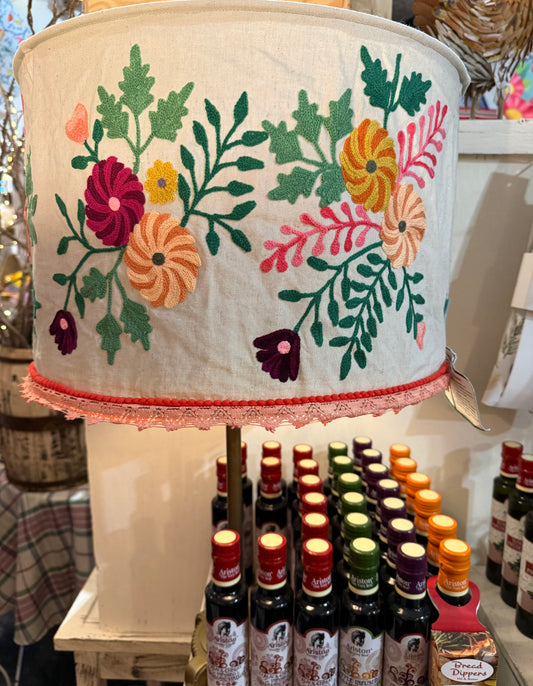Light Grey with Coral Embroidered Collapsible Lamp Shades