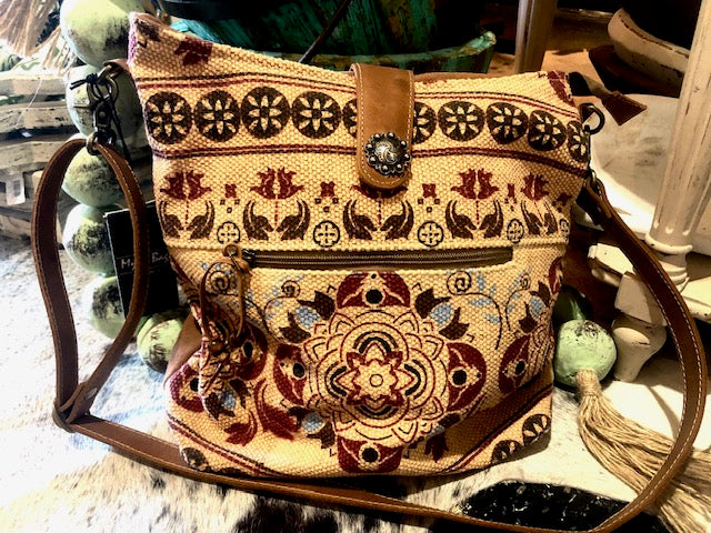 Myra Floral Print Upcycled Canvas & Leather Shoulder Bag