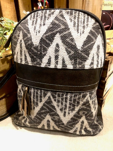 Myra Patterned Canvas & Leather Backpack