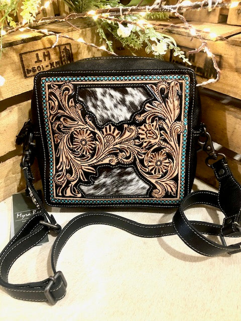 Myra Hand Tooled And Hair On Cowhide