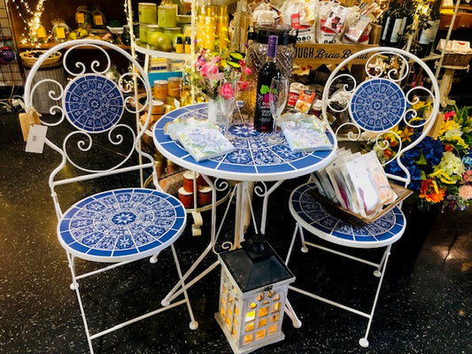 Blue & White Bistro Table with Chairs