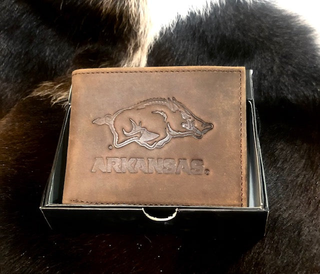 Brown Arkansas Razorbacks Bifold Leather Wallet