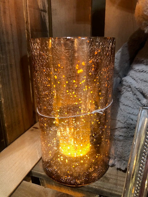 Copper Crackled Glass Cylinder