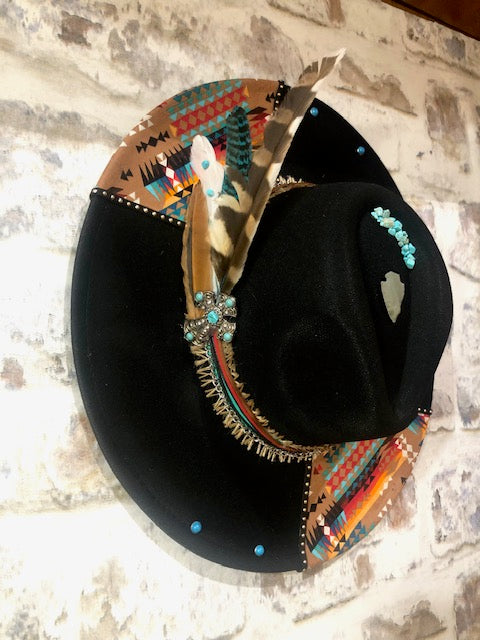 Black Felt Hat with Arrowhead