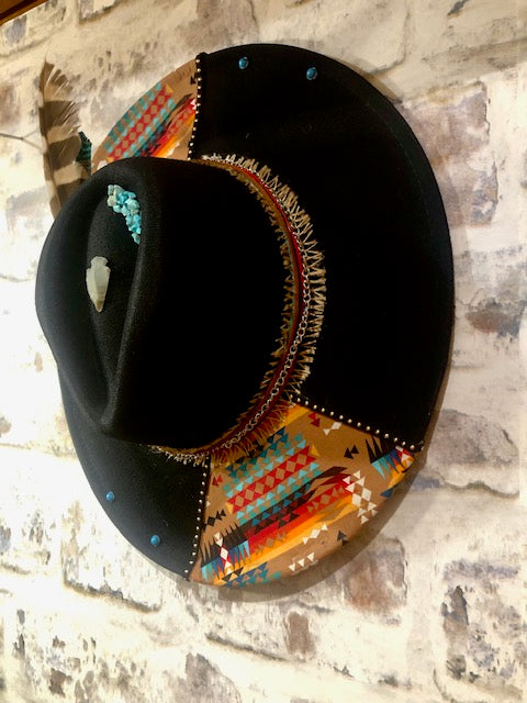 Black Felt Hat with Arrowhead