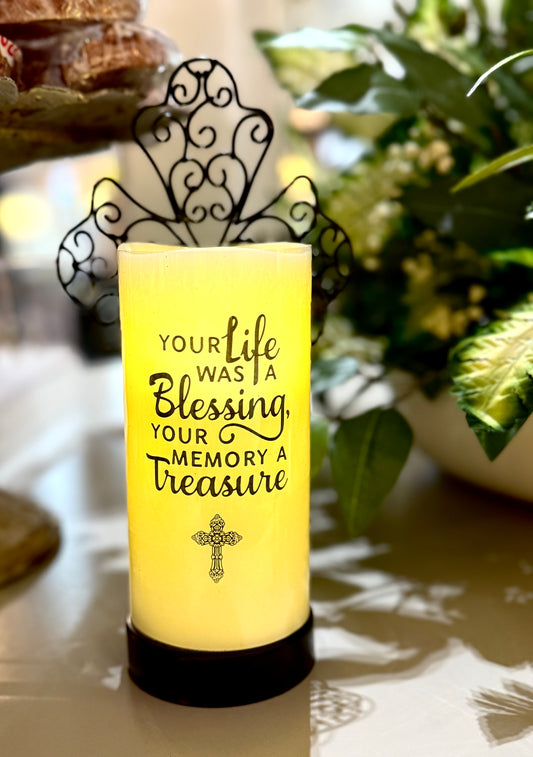Your Life was a Blessing LED Candle with Metal Base