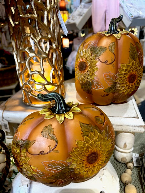 Carved Pumpkins with Sunflowers