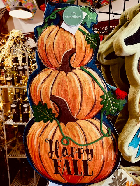 Fall Stacked Pumpkin/Winter Snowman Double Sided Door Decor