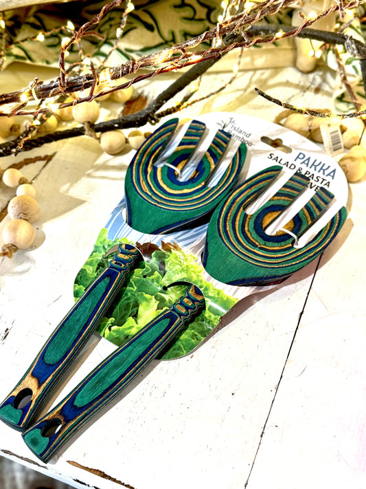 Island Bamboo Peacock Pakka Salad & Pasta Server