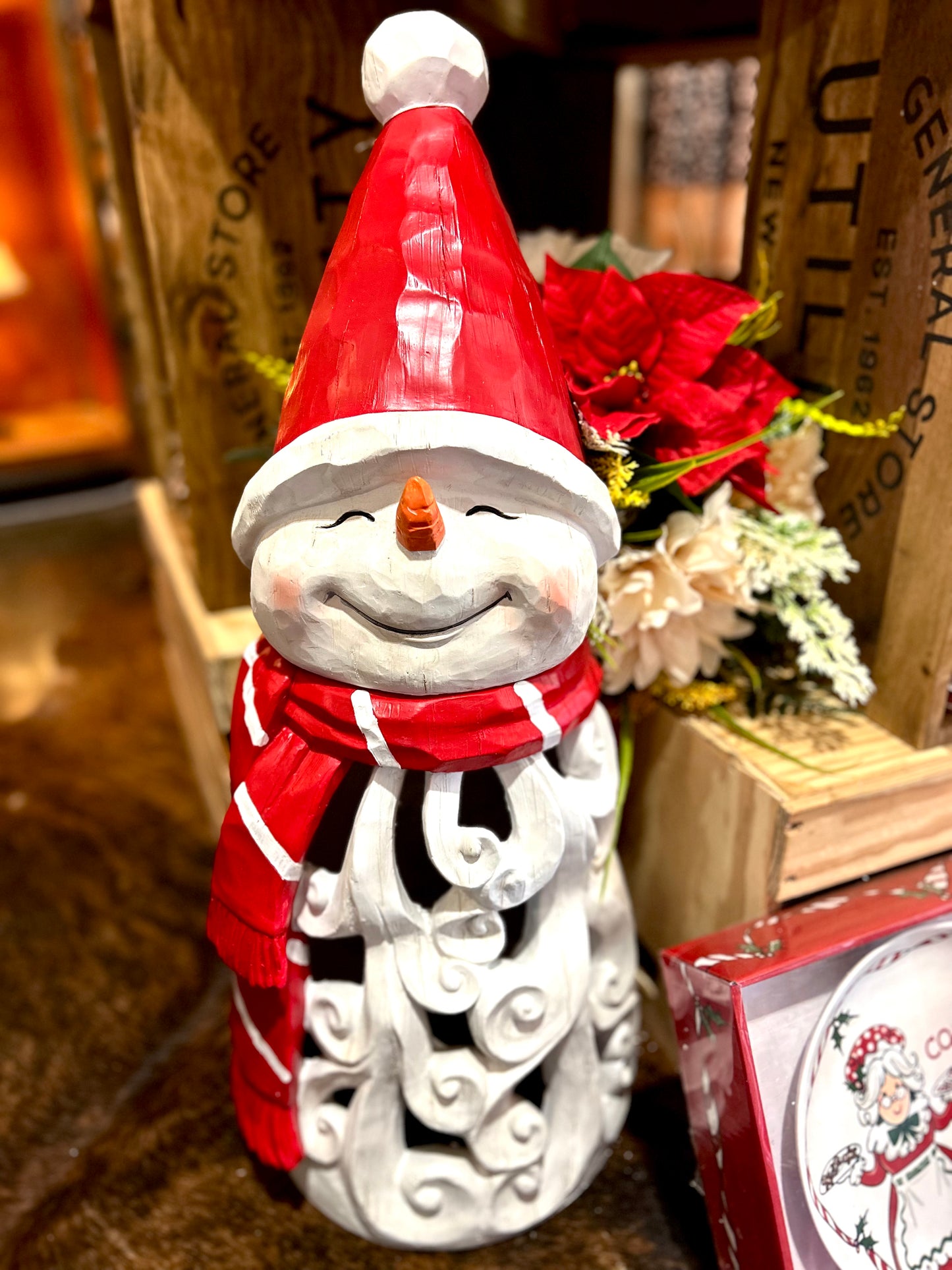 Snowman with Hat LED Statue