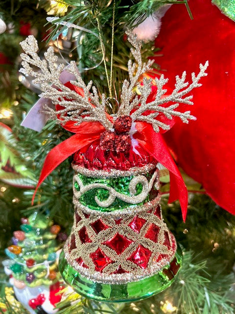 Red & Green Glass Bell Ornament