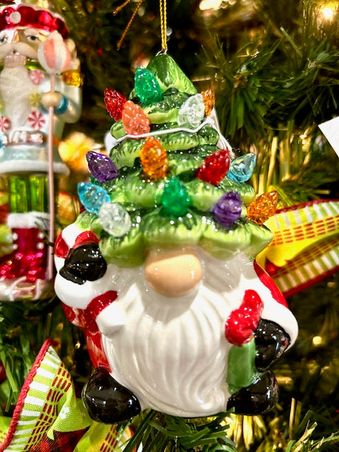 Ceramic Gnome Ornament with Christmas Tree Hat