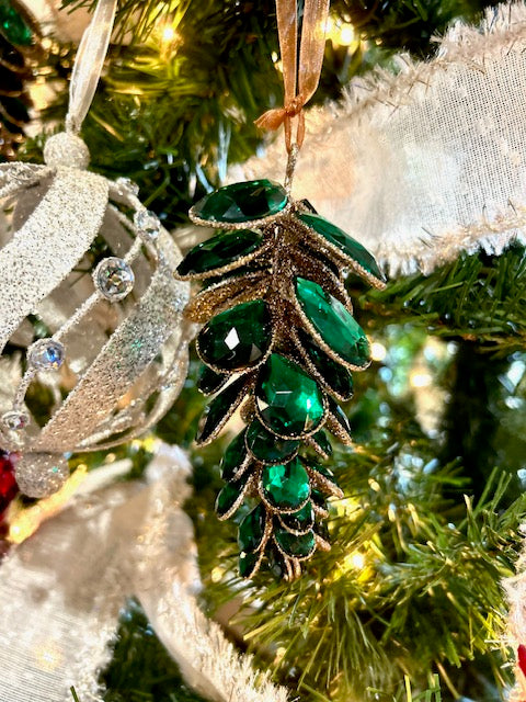 Green Pinecone with Gems Ornament