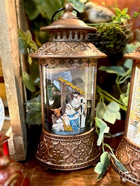 10.5" LED Antique Water Globe Nativity Scene