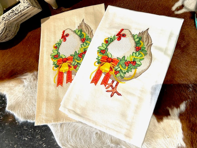 Hen with Wreath Tea Towel