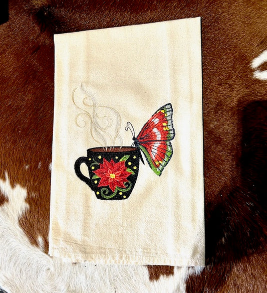 Poinsettia Mug with Butterfly Tea Towel