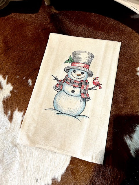 Snowman with Top Hat Tea Towel