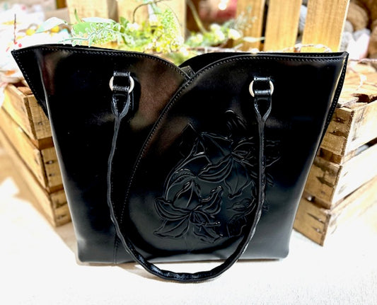 Patricia Nash Marion Tote-Vintage Parisian Floral Tooled Black