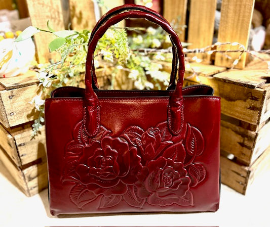 Patricia Nash Genovese Top Handle Crossbody-Rose Tooled Maroon