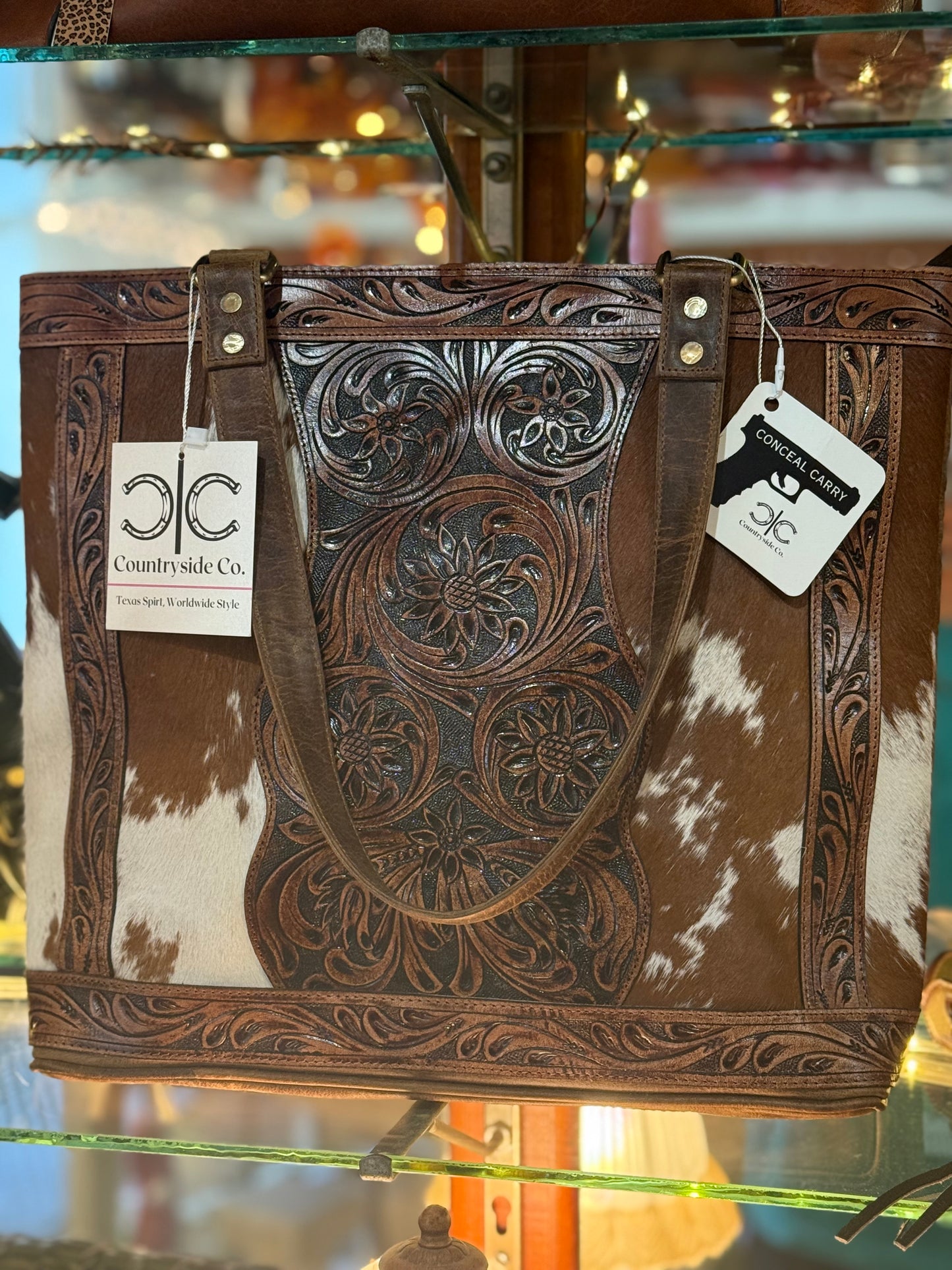 Countryside Co.  Lucille Conceal Carry Cowhide and Tooled Leather Tote Bag