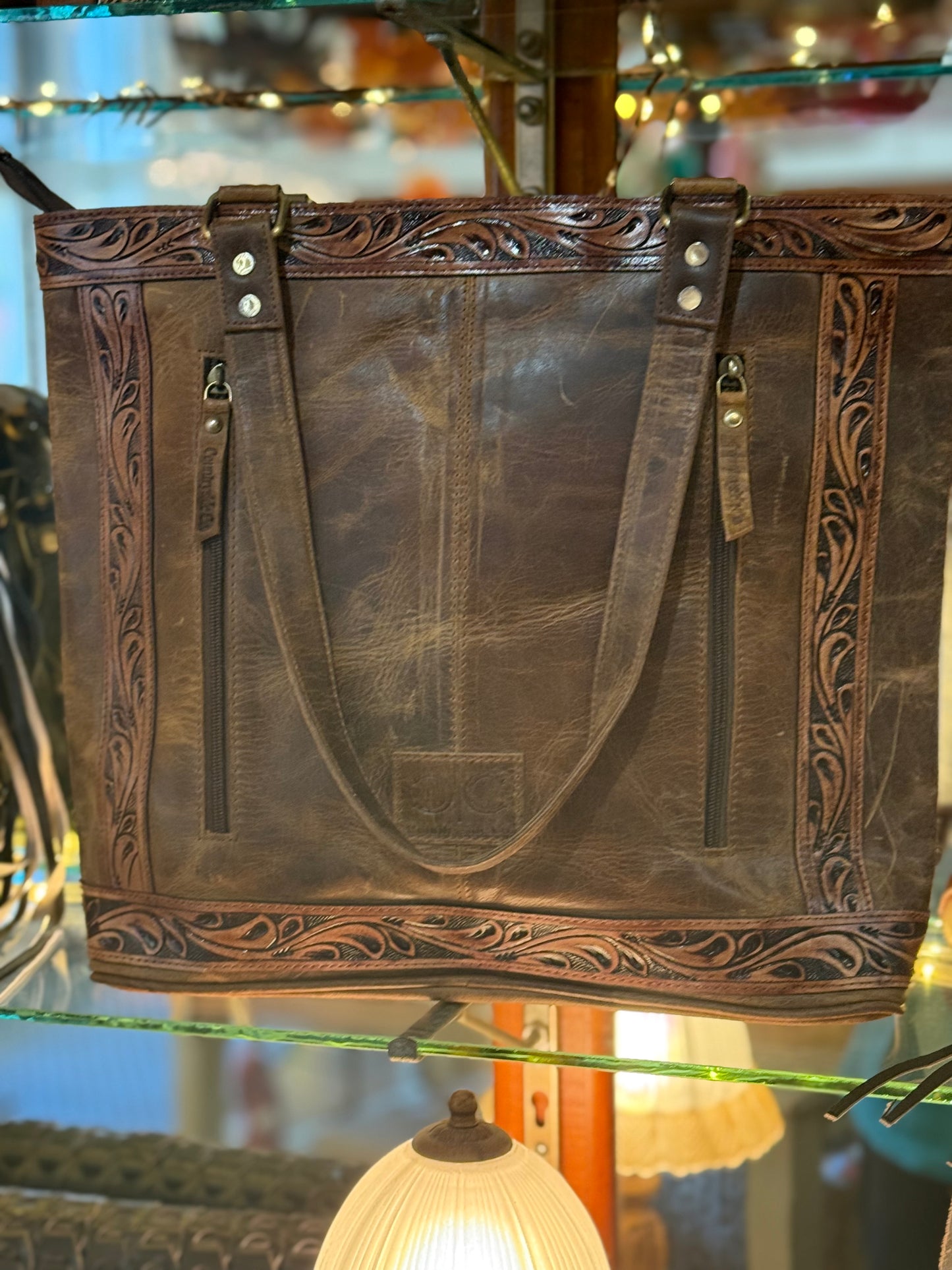 Countryside Co.  Lucille Conceal Carry Cowhide and Tooled Leather Tote Bag