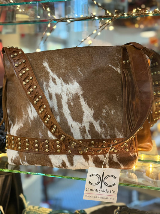Countryside Co. Cowgirl Cowhide Cross Stitched Genuine Leather Purse