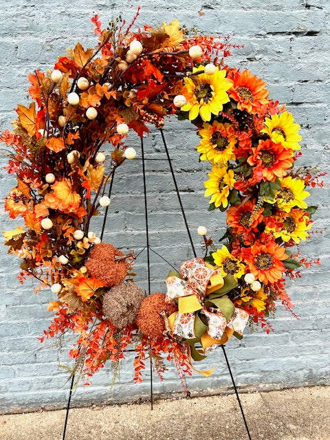 Fall Wreath with Sunflowers & Pumpkins