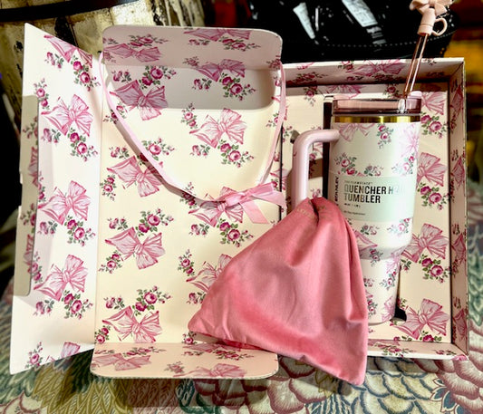 The Stanley LoveShackFancy Pink Bows with Pink Roses 40oz Tumbler