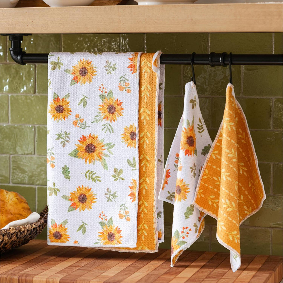 VivaStyle Sunflower Fields Kitchen Gift Set Quick Dry, 1pc Towel and 2pc Dish Cloth