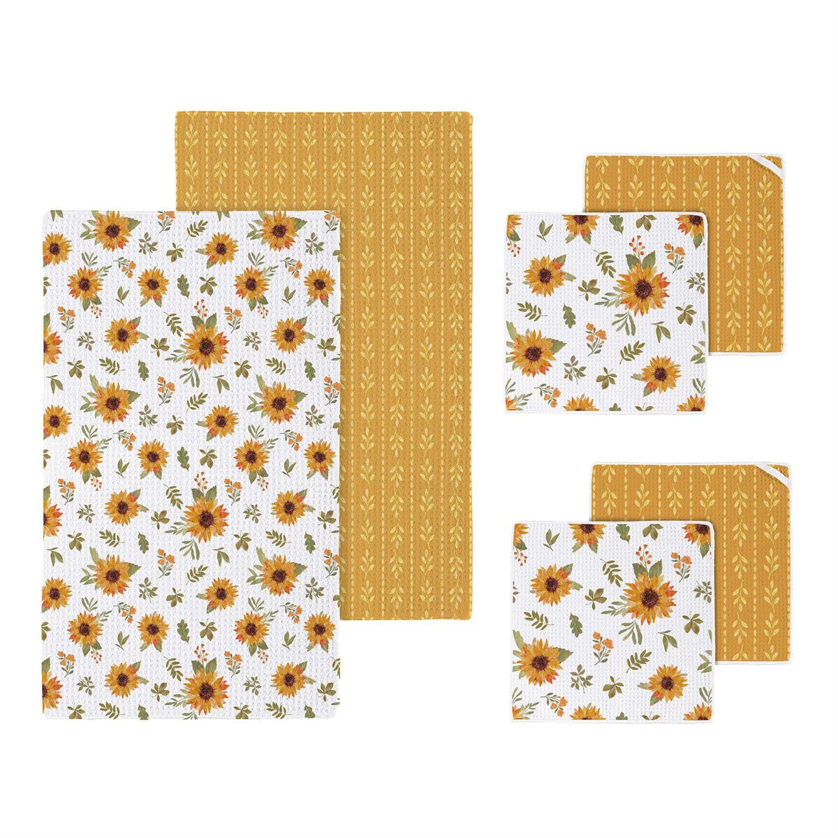 VivaStyle Sunflower Fields Kitchen Gift Set Quick Dry, 1pc Towel and 2pc Dish Cloth