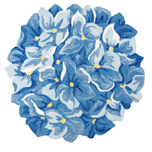 Blue Hydrangea Indoor/Outdoor Hooked Rug Shaped