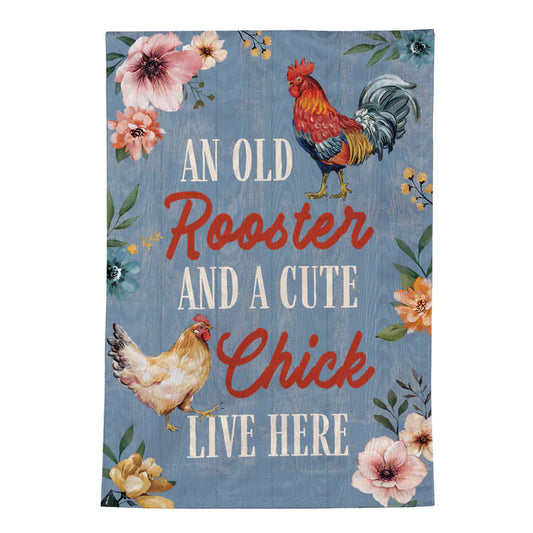 Petal & Plow Rooster and Chick Moire Garden Flag