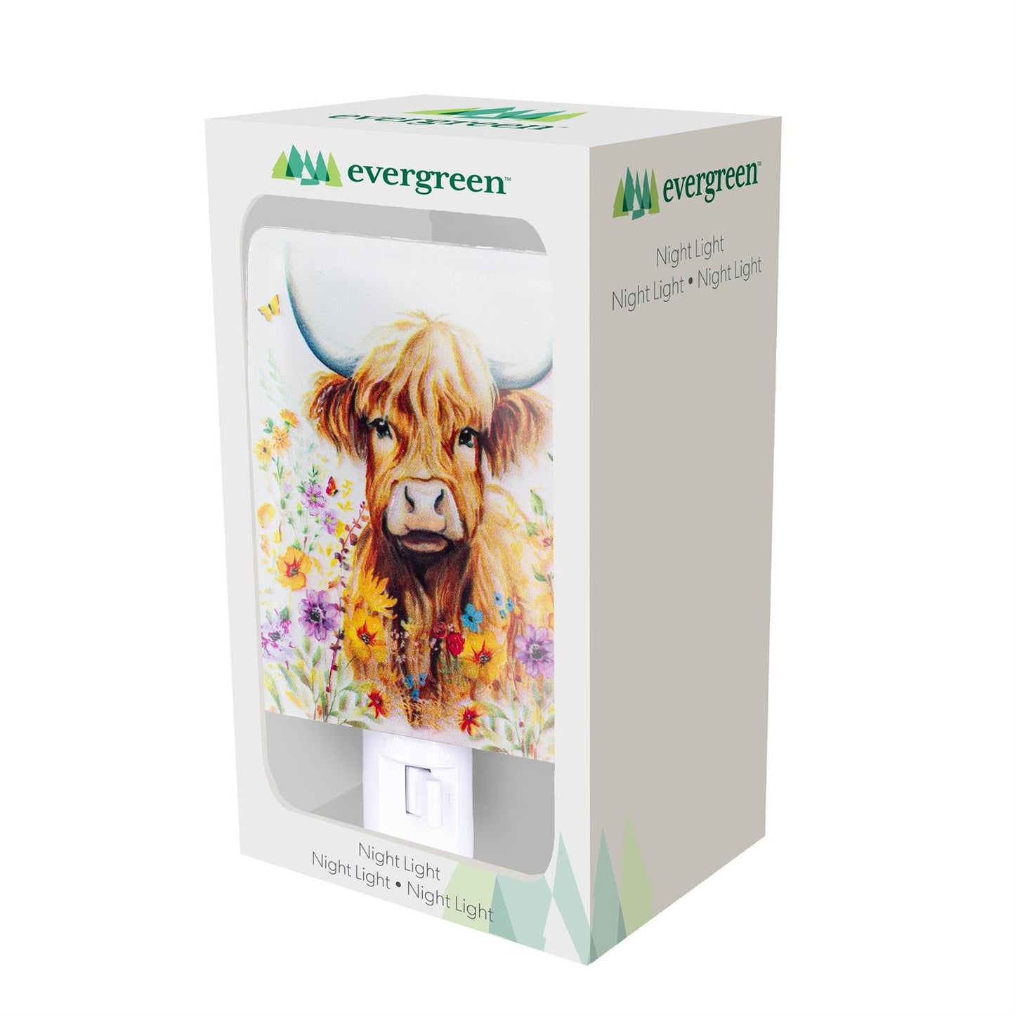 Hillside Pasture Nightlight Glass Square Floral Highland Cow, 5.25"H