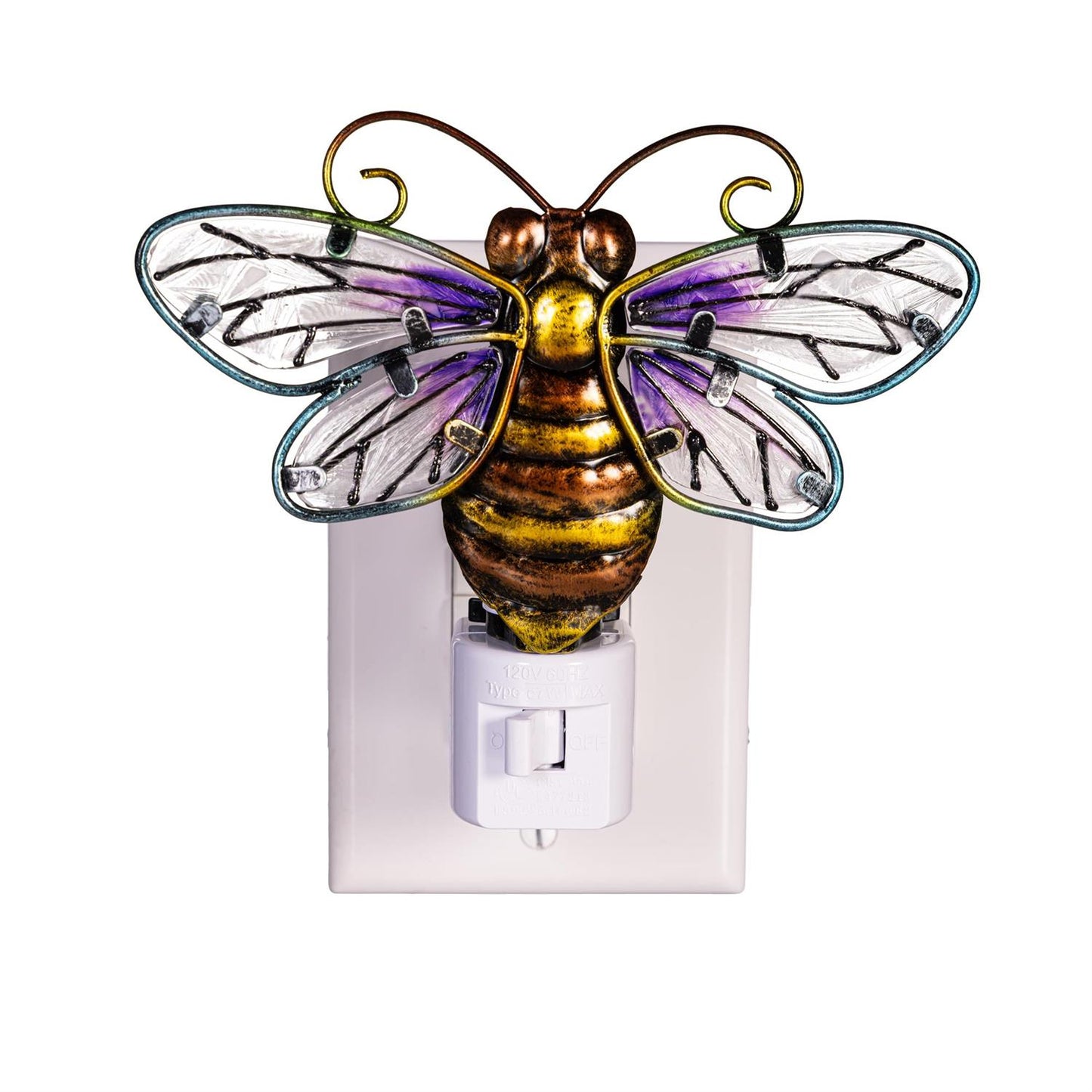 Cottage Garden Nightlight Glass and Metal Bumble Bee, 5.5"L