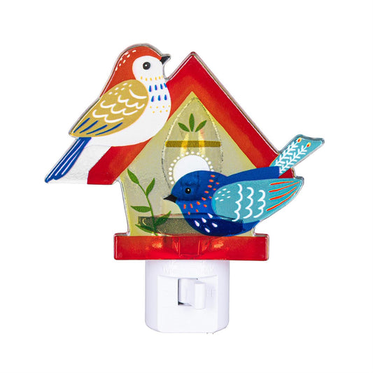 Cottage Garden Nightlight Glass Shaped Birdhouse with Birds, 5.25"H