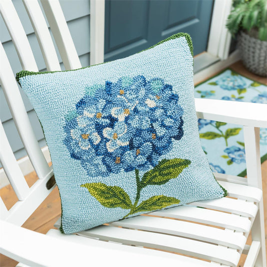 Hydrangea Haven VivaStyle Indoor/Outdoor Hooked Pillow, 18"x18"
