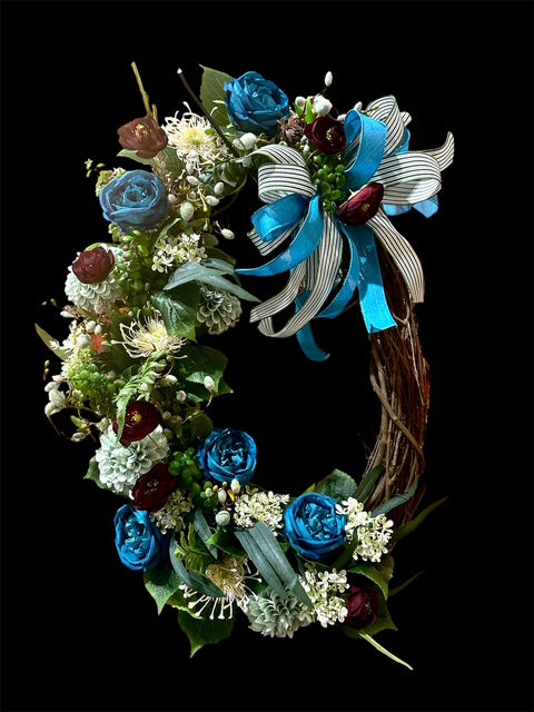 Spring Turquoise & Burgandy Grapevine Wreath