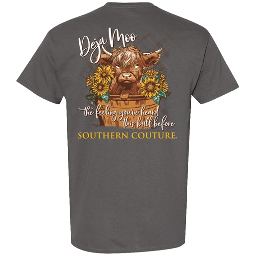 Southern Couture Classic Deja Moo-Charcoal T-Shirt