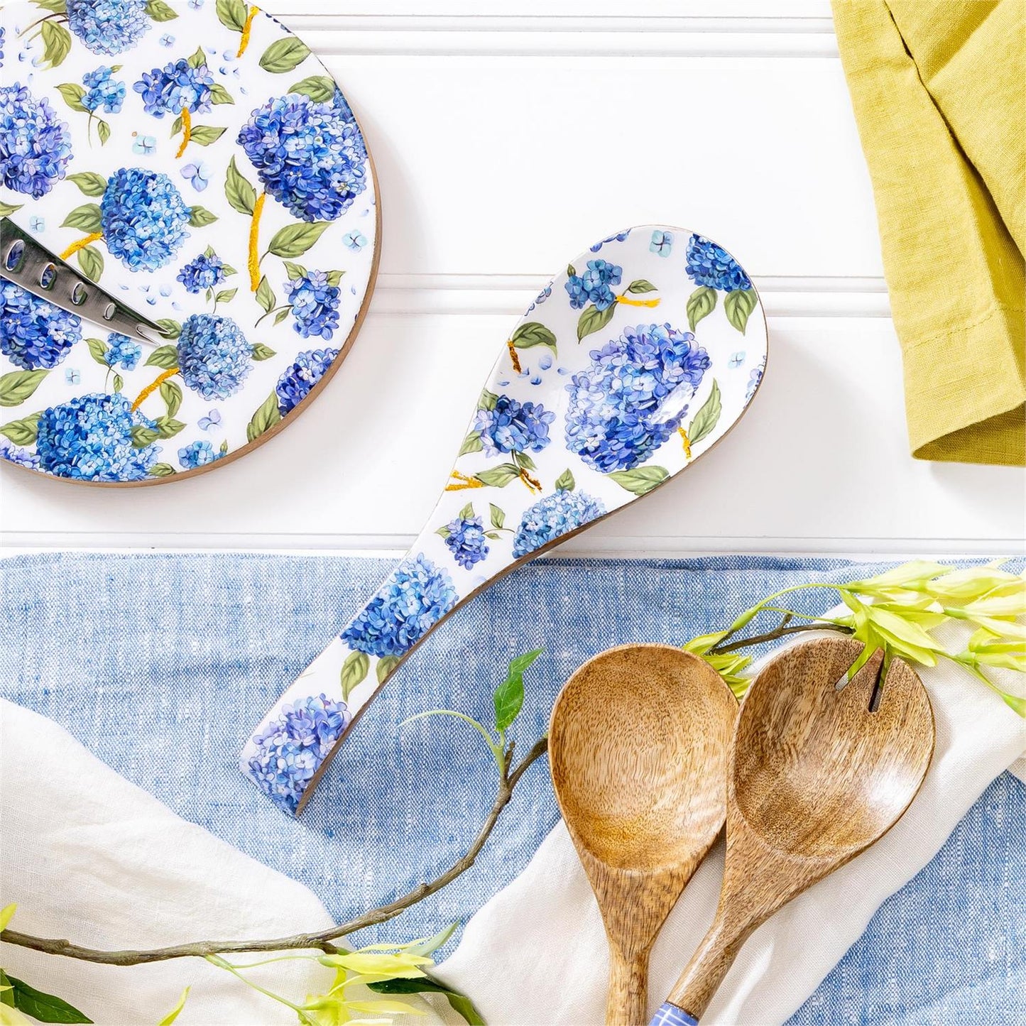 VivaStyle Spoon Rest, Wood Spoon Rest, Hydrangea, 10.25"L