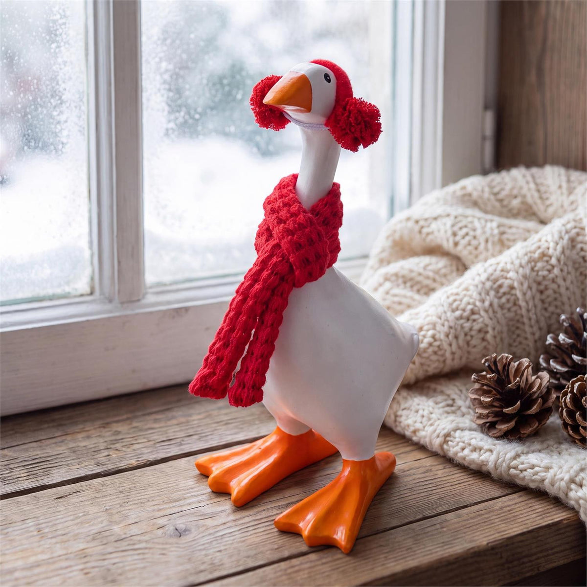 Gordy the Desktop Goose Hillside Pasture Table Decor Fabric Accessory Set, Winter Scarf and Earmuffs