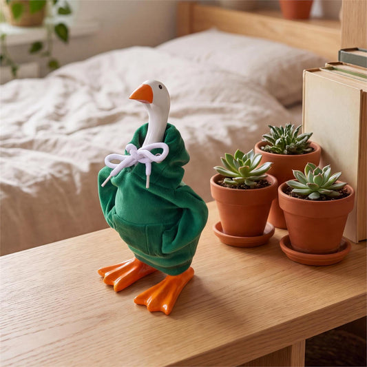 Gordy the Desktop Goose Hillside Pasture Table Decor Fabric Accessory, Green Hoodie