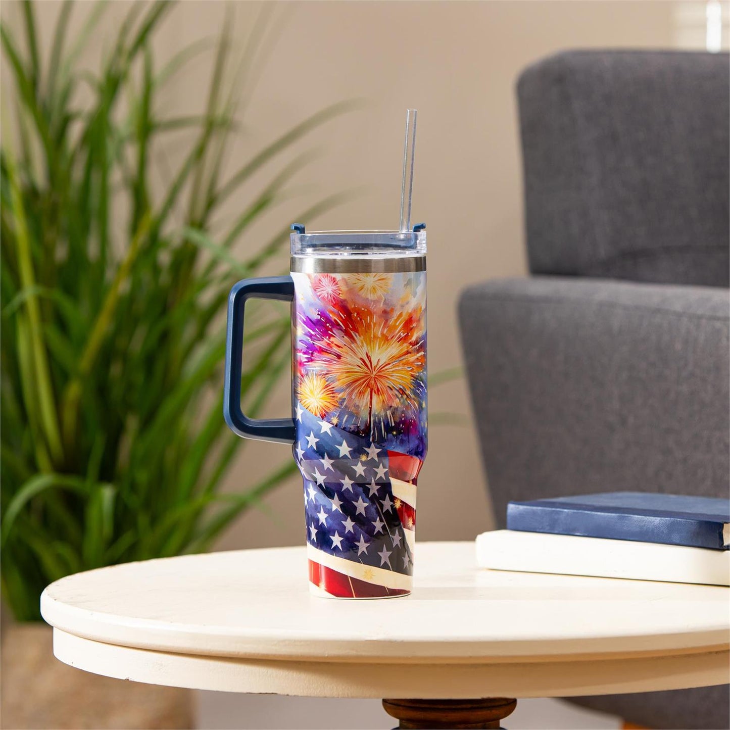 Red, White, & Bloom Tumbler Canyon Cup, Double Wall Stainless Steel w/ Straw, 40oz