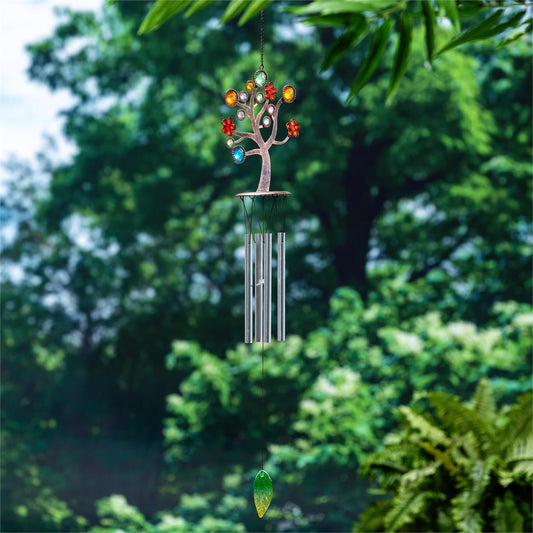 Metal Jeweled Tree of Life Wind Chime 34"