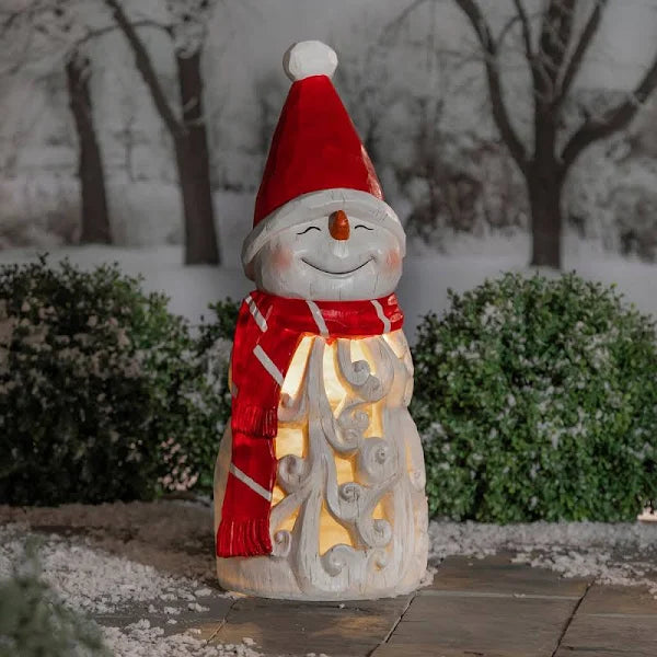 Snowman with Hat LED Statue